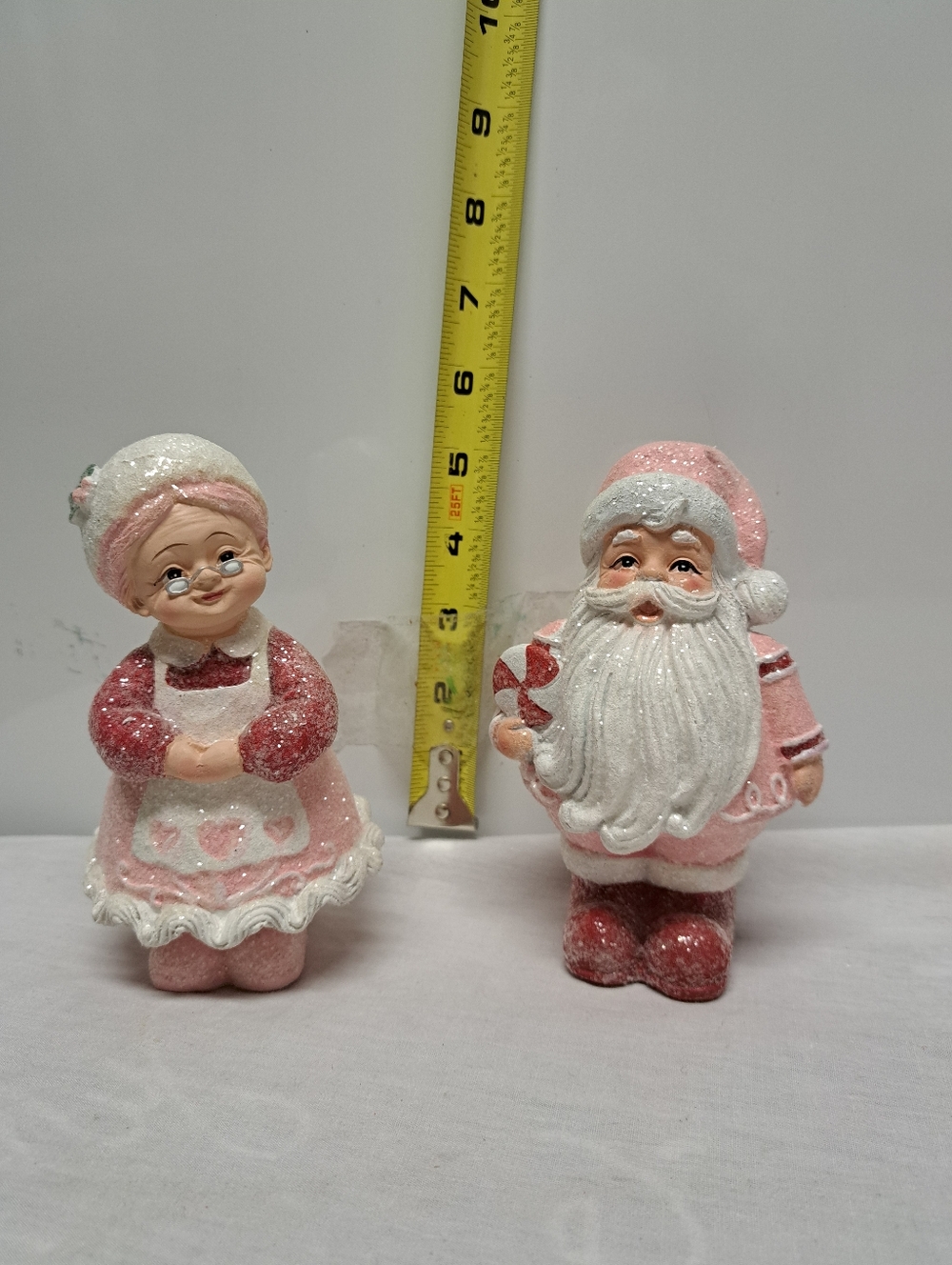 Pink Glitter Santa & Mrs. Claus Holiday Figurine Set